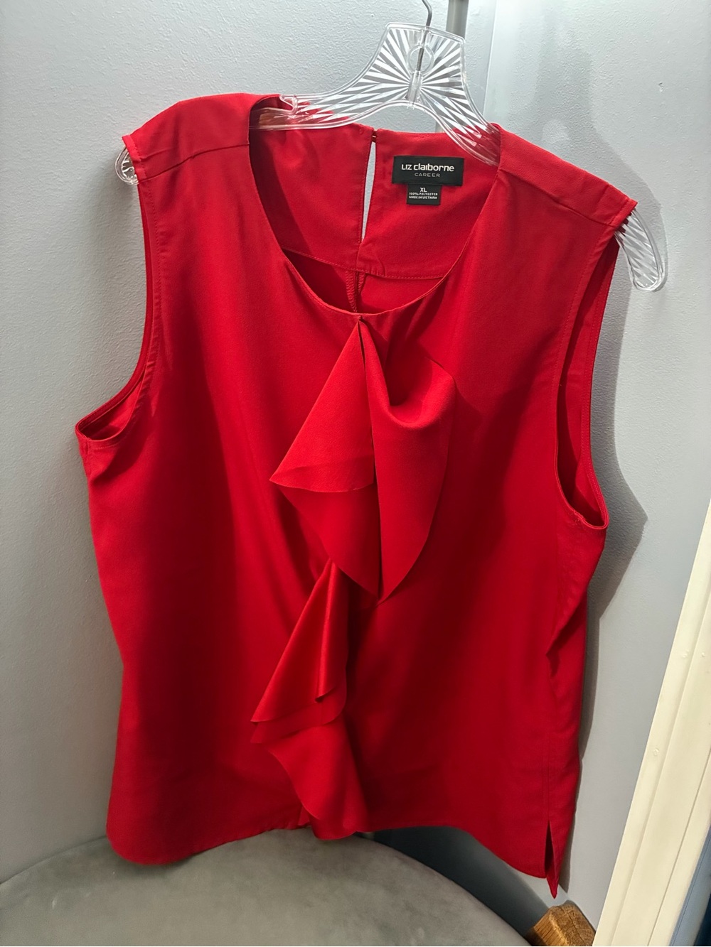 Liz Claiborne Red Ruffle-Front Sleeveless Blouse